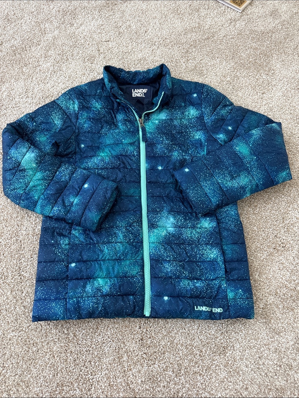 Lands' End Kids Galaxy-Print Navy & Teal Puffer Jacket
